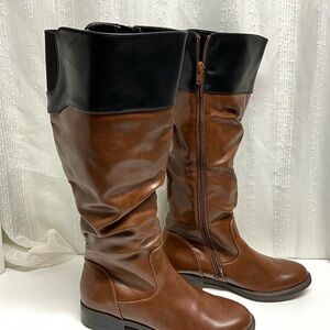 Nine West Black and Brown Riding Boots Wide Calf 6M